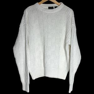 COSI Sweater Mens Size M Chunky Knit Ramie Cotton White Heavyweight